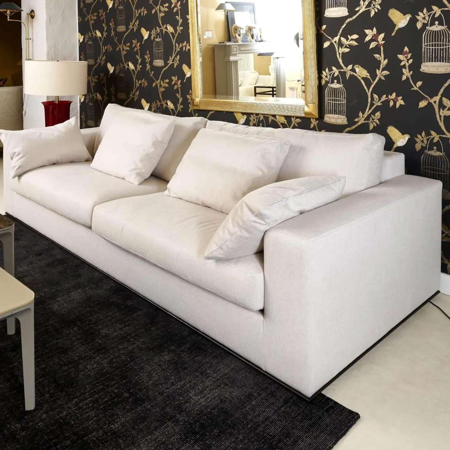 Sofa Inspiration 122-3005 Tief Bezug Noah 1744 176 Sockelrahmen Wengefarbig Gebeizt