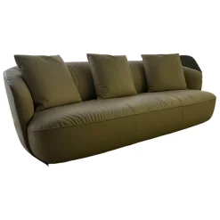 Sofa Ishino Elen Leder 1391 Linen Grün Sockel Schwarz Lackiert