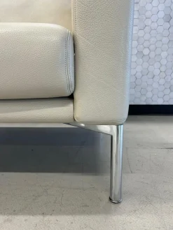 Sofa Jason 390 20 Leder Sierra Dune Beige Gestell Silber Hochglanz Verchromt inkl. Funktionsarmlehnen