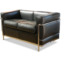 Sofa LC2 2C Leder Scozia Gruppe 13X606 Grafite Schwarz Gestell Verchromt