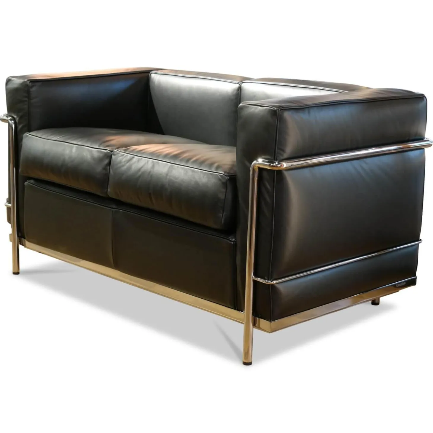 Sofa LC2 2C Leder Scozia Gruppe 13X606 Grafite Schwarz Gestell Verchromt