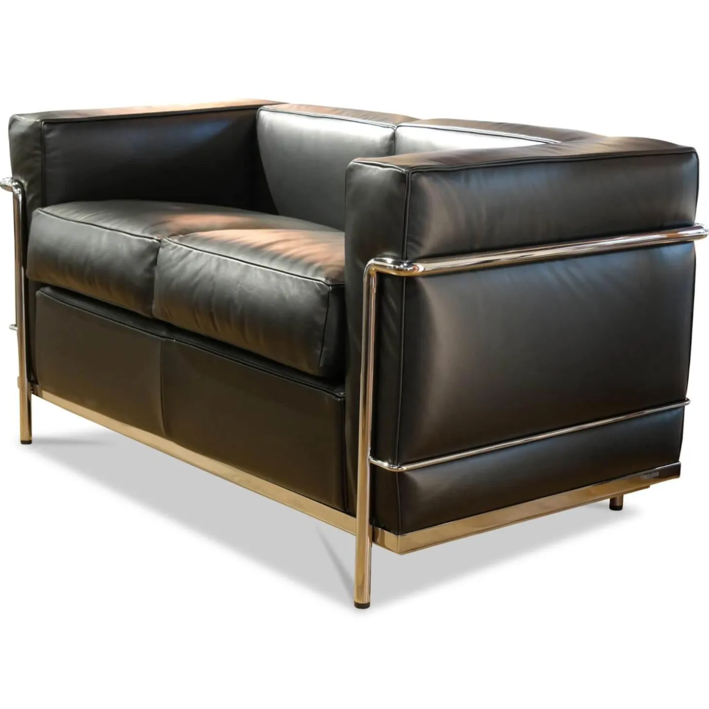 Sofa LC2 2C Leder Scozia Gruppe 13X606 Grafite Schwarz Gestell Verchromt