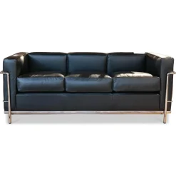 Sofa LC2 Dreisitzer Leder Scozia 13X606 Grafite Schwarz Gestell Verchromt