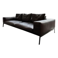 Sofa Lifesteel 14C04 Leder Pelle Deluxe 619 Braun Füße Metall Brüniert Inklusive Kissen