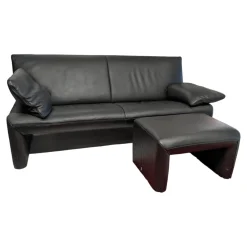 Sofa Linea 210 Leder Fuerte Schwarz mit Hocker