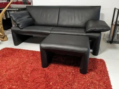 Sofa Linea 210 Leder Fuerte Schwarz mit Hocker
