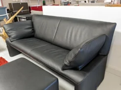 Sofa Linea 210 Leder Fuerte Schwarz mit Hocker
