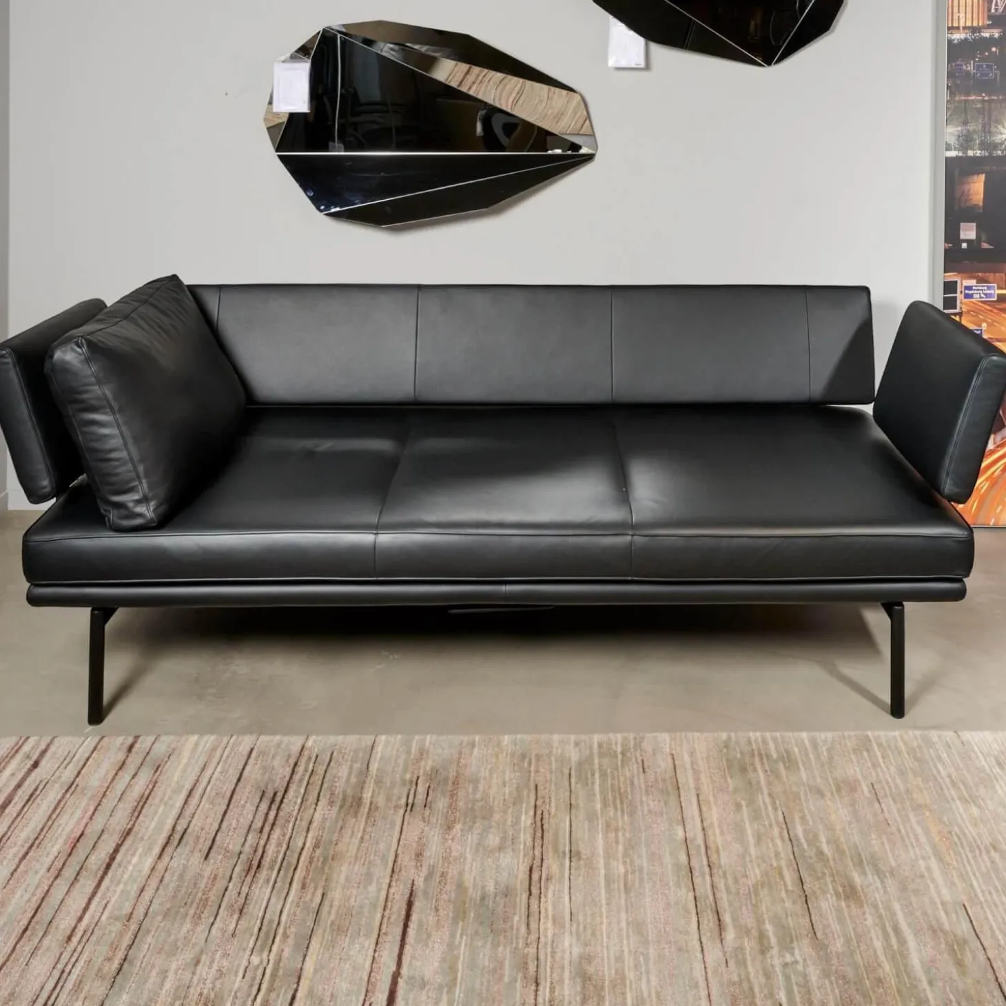 Sofa Living Platform Leder Classic Black Schwarz Gestell Matt Pulverbeschichtet Schwarz