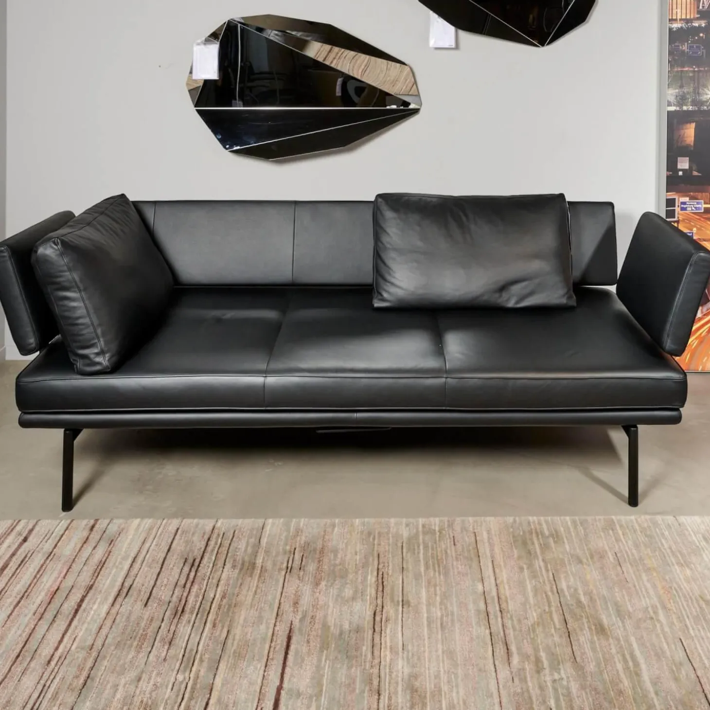 Sofa Living Platform Leder Classic Black Schwarz Gestell Matt Pulverbeschichtet Schwarz