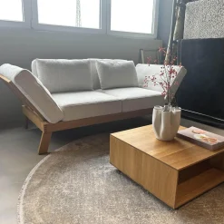 Sofa Lofoten Pure Stoff 5277 42 Beige Untergestell Eiche Natur Mit Klappbaren Armlehnen