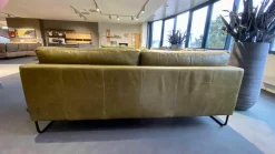 Sofa L-Tiffany Leder 19043 Olive Grün mit Rolle und Kissen