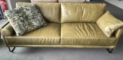 Sofa L-Tiffany Leder 19043 Olive Grün mit Rolle und Kissen