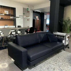 Sofa Luis Leder Rancho Saphir Schwarz Flachstahlfuß Chromfarben Inklusive 2 Rückenkissen Ohne Dekokissen