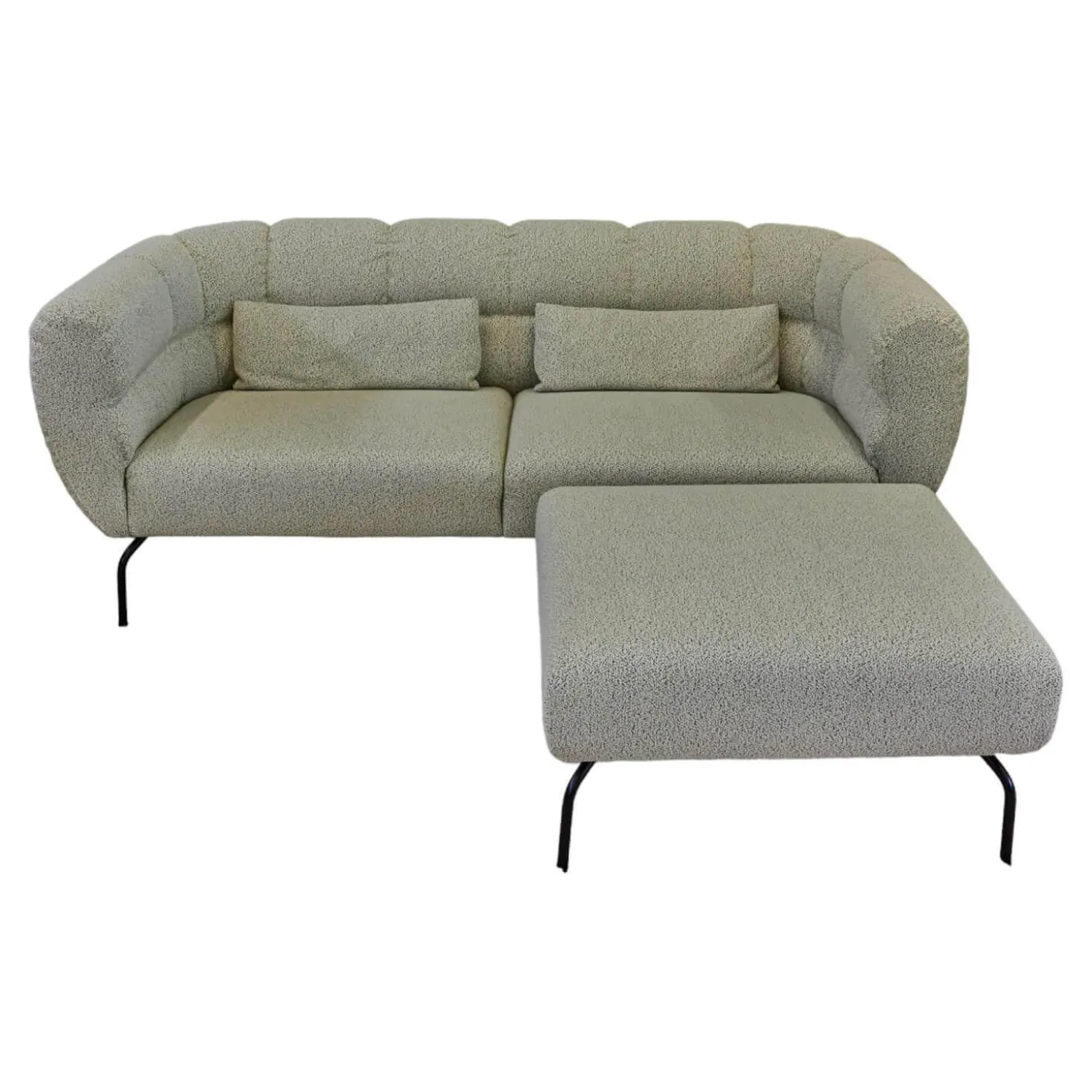 Sofa Magnolia Stoff 52 Weiß Schwarz Metallfuß Schwarz Inklusive Hocker
