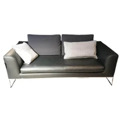 Sofa Mell Leder Semi 286 Schwarz Metalluntergestell Verchromt Inklusive Kissen