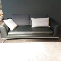 Sofa Mell Leder Semi 286 Schwarz Metalluntergestell Verchromt Inklusive Kissen