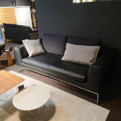 Sofa Mell Leder Semi 286 Schwarz Metalluntergestell Verchromt Inklusive Kissen