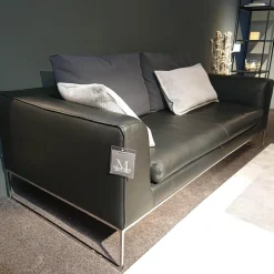 Sofa Mell Leder Semi 286 Schwarz Metalluntergestell Verchromt Inklusive Kissen