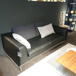 Sofa Mell Leder Semi 286 Schwarz Metalluntergestell Verchromt Inklusive Kissen