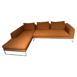 Sofa Mell Lounge Stoff 8202 Rost Orange Metallfüße Chrom