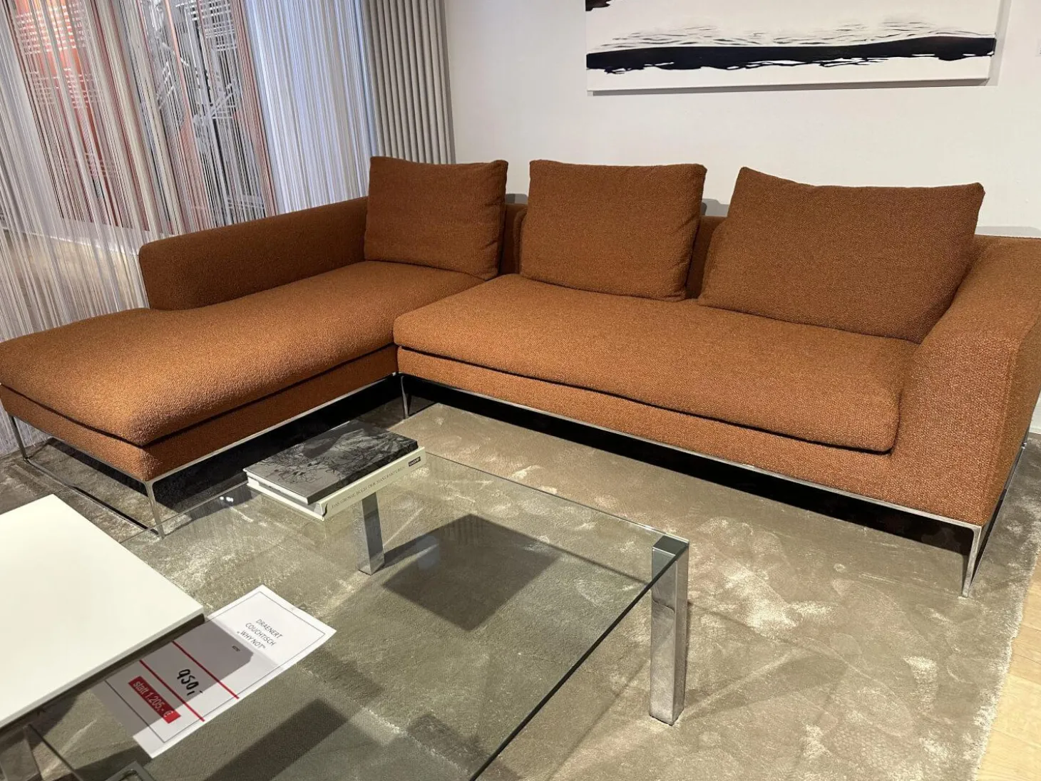 Sofa Mell Lounge Stoff 8202 Rost Orange Metallfüße Chrom