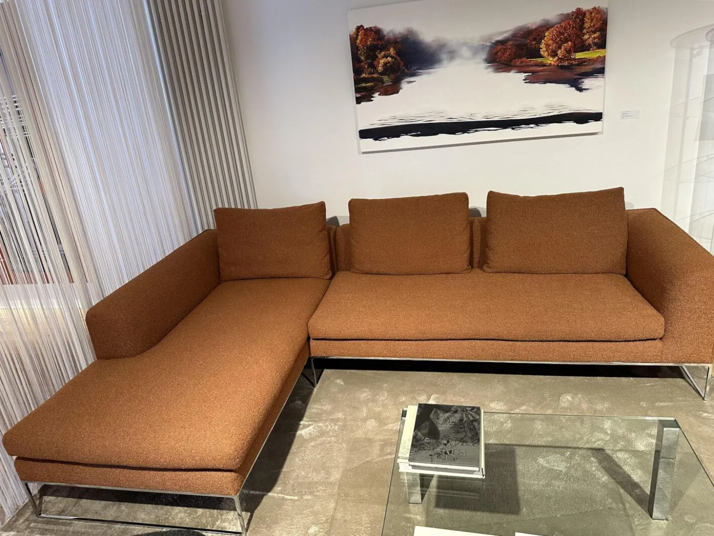Sofa Mell Lounge Stoff 8202 Rost Orange Metallfüße Chrom