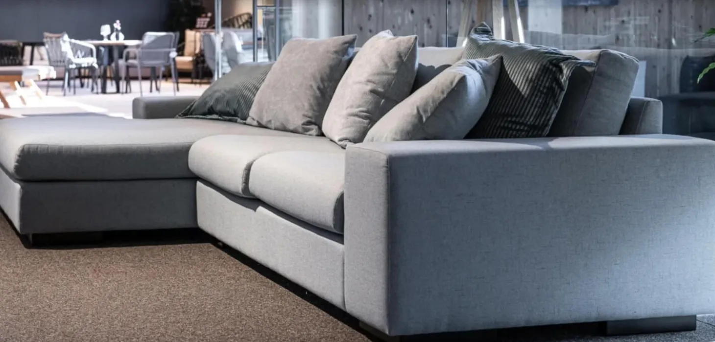 Sofa mit Longchair in Stoff Linea 11 Acqua Blau Grau