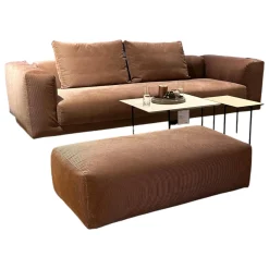 Sofa Moss Stoff 9075 Altrose Rosa Fuß Verchromt mit Hocker