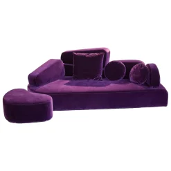 Sofa Mosspink Bezug Stoff 4473 87 Samt Lila Violett Alufuß Rund Ausrichtung Links Inklusive Hocker Und 3 Kissen