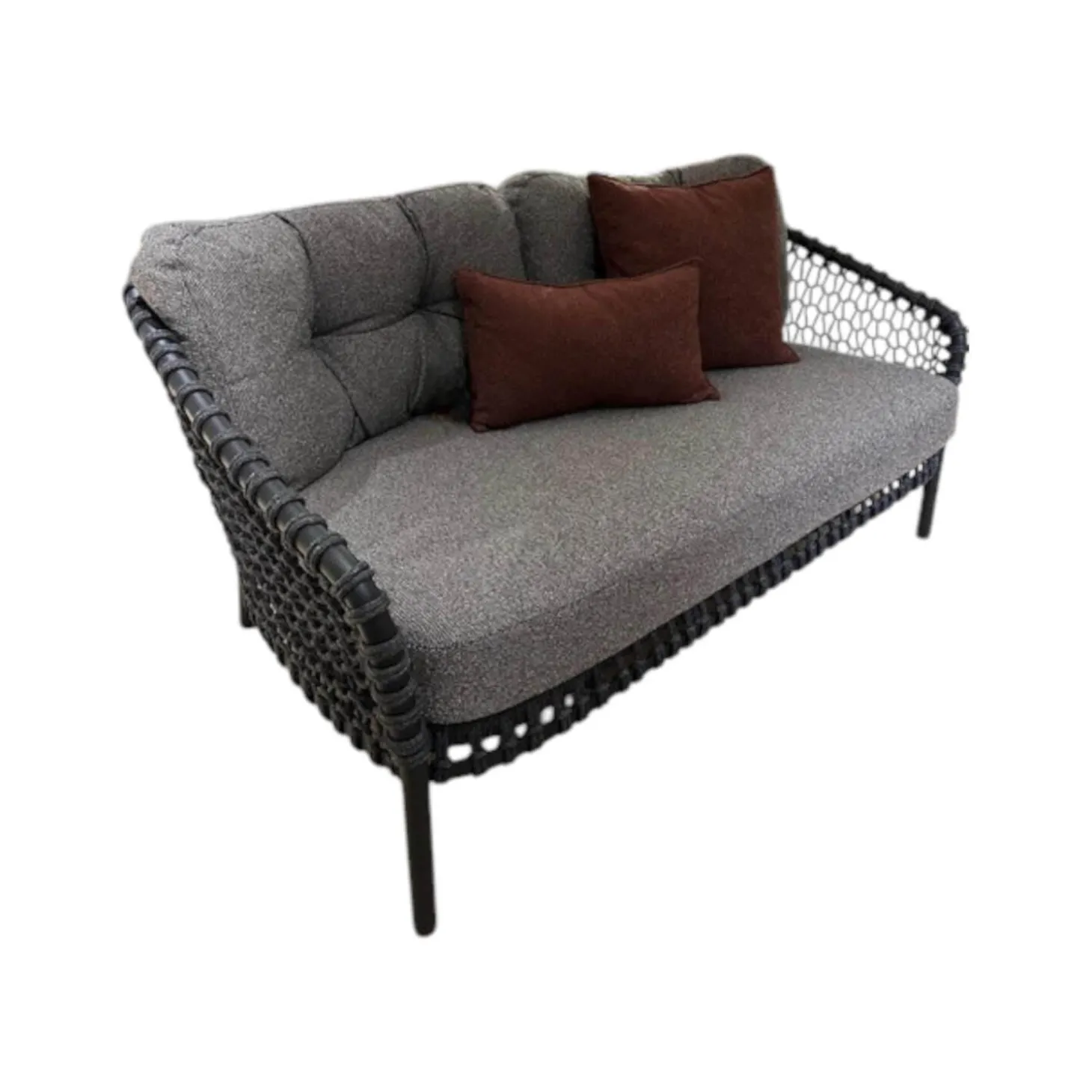 Sofa Ocean Large Polsterbezug Stoff Dark Grey Grau Gestell Aluminium Dark Grey Und Soft Rope Dark Grey Grau Inklusive Kissen