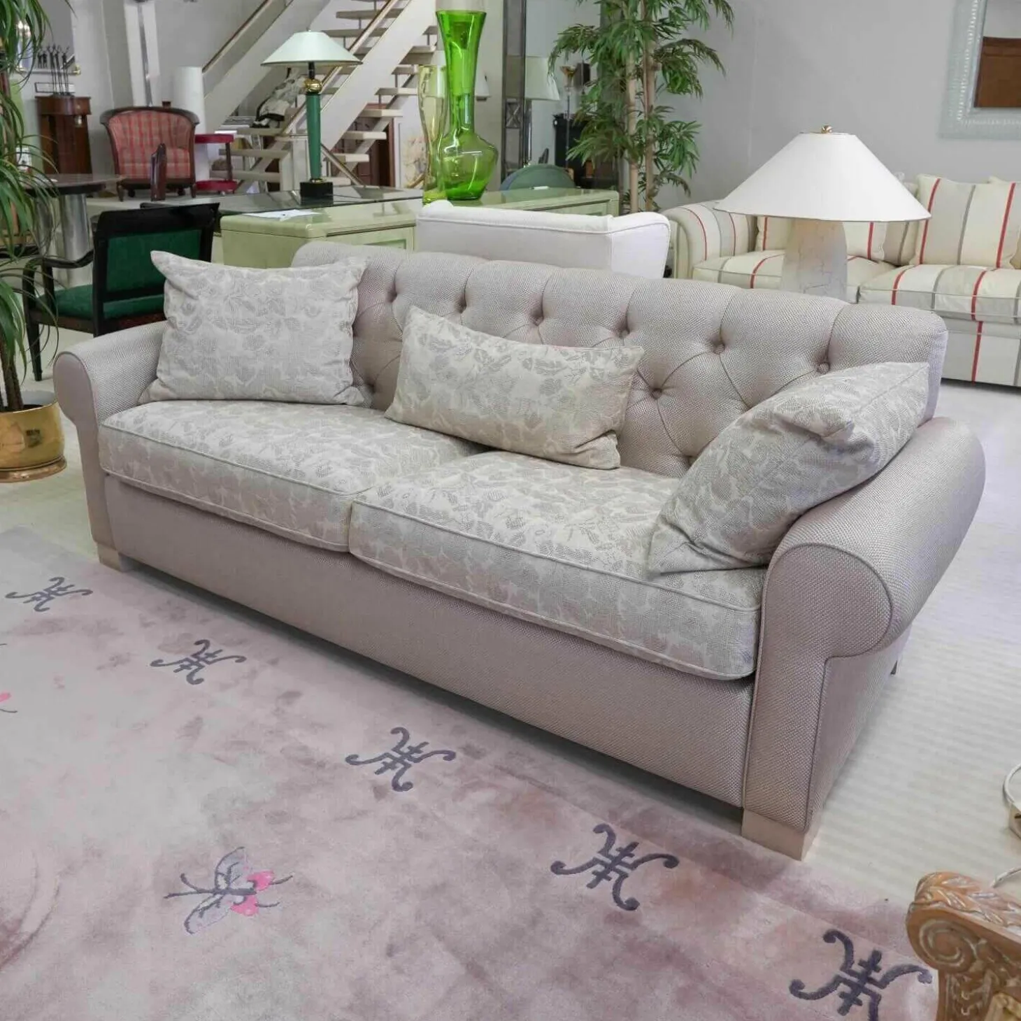 Sofa Passion Mit Heftung Musterstoff A 105 Mit 3 Kissen Grau