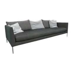 Sofa Pilotis Stoff 8161 Schwarz Braun Füße Schwarz Chrom Inklusive Rückenkissen