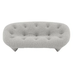 Sofa Ploum Großer 2 Sitzer Hochlehner Stretchstoff Moby FR Sable Grau Gestell Stahlrohr Füße Bezogen