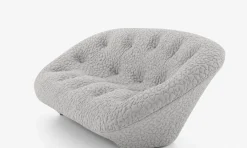 Sofa Ploum Großer 2 Sitzer Hochlehner Stretchstoff Moby FR Sable Grau Gestell Stahlrohr Füße Bezogen