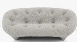 Sofa Ploum Großer 2 Sitzer Hochlehner Stretchstoff Moby FR Sable Grau Gestell Stahlrohr Füße Bezogen