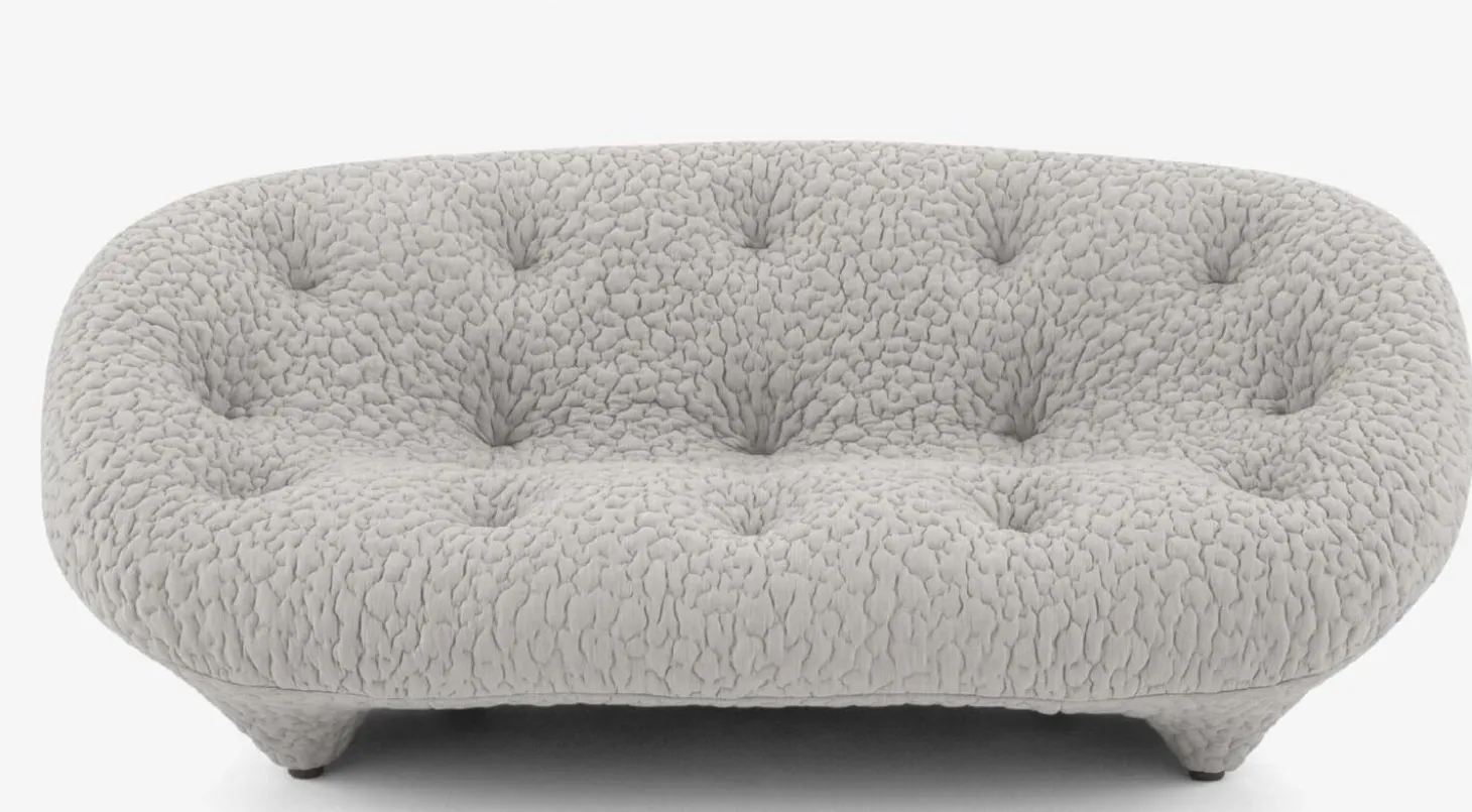 Sofa Ploum Großer 2 Sitzer Hochlehner Stretchstoff Moby FR Sable Grau Gestell Stahlrohr Füße Bezogen