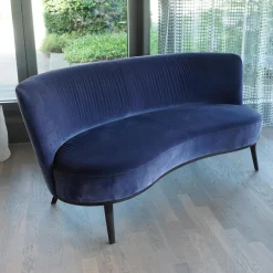 Sofa Polo Cocktail Nierenförmig Stoff City Velvet Reloaded CA7832/051 Blau Füße Massivholz Wengefarbig Gebeizt
