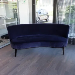 Sofa Polo Cocktail Nierenförmig Stoff City Velvet Reloaded CA7832/051 Blau Füße Massivholz Wengefarbig Gebeizt