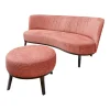 Sofa Polo Cocktail Stoff JAB Silas 1030 064 Rosa Gestell Esche Schwarz Gebeizt Mit Hocker