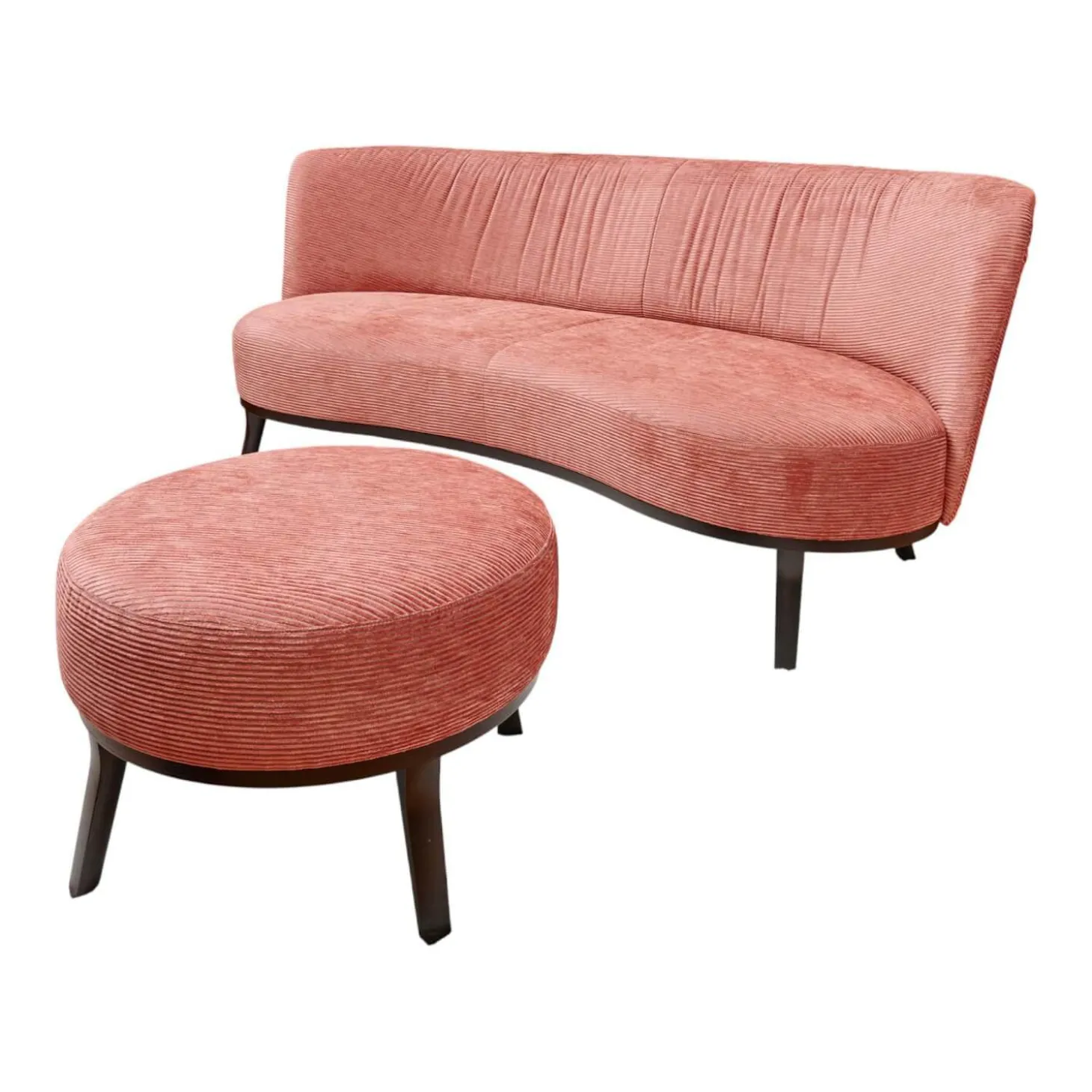 Sofa Polo Cocktail Stoff JAB Silas 1030 064 Rosa Gestell Esche Schwarz Gebeizt Mit Hocker