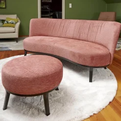 Sofa Polo Cocktail Stoff JAB Silas 1030 064 Rosa Gestell Esche Schwarz Gebeizt Mit Hocker