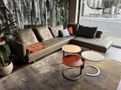 Sofa Prime Time Leder Elen Khaki Grün Braun Füße Poliert Mit Schwenkfunktion Und Kissen