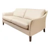 Sofa Saloni Leder Normandie Kiesel BW 0140 020 Beige Gestell Eiche Wengefarbig