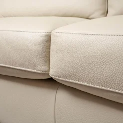 Sofa Saloni Leder Normandie Kiesel BW 0140 020 Beige Gestell Eiche Wengefarbig