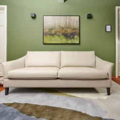 Sofa Saloni Leder Normandie Kiesel BW 0140 020 Beige Gestell Eiche Wengefarbig