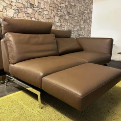 Sofa Smart Bezug Leder Rancho Tobacco Braun Flachstahlfuß Chrom Glanz Mit Schwenkbaren Armteilen