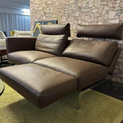 Sofa Smart Bezug Leder Rancho Tobacco Braun Flachstahlfuß Chrom Glanz Mit Schwenkbaren Armteilen