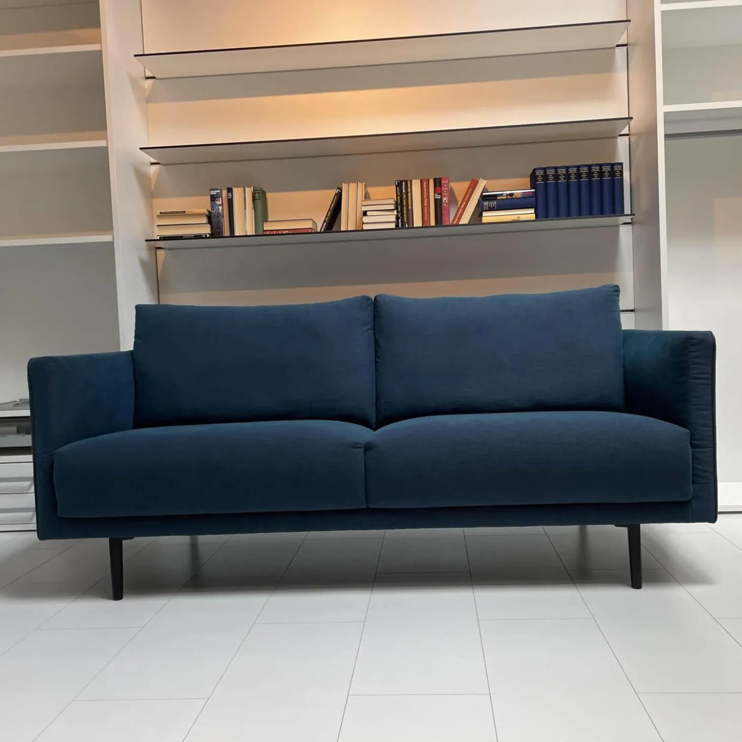 Sofa Sob 133/202 Stoff 4097 Grünblau Stahlfuß Massiv Schwarz