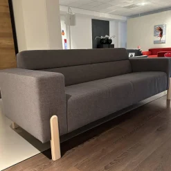 Sofa Sticky Bezug Stoff Steppe 83 Grau Hohe Rückenlehne Füße Eiche Kreideweiß