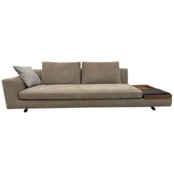 Sofa Tama Living 821 Leder Velvet 1484 Hazelnut Braun Gestell Nussbaum Mit Splint Geölt Mit Kissen Und Tablett